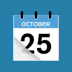 25th October daily calendar icon template. October 25 day calendar design. Single day calendar in vector illustration flat style.