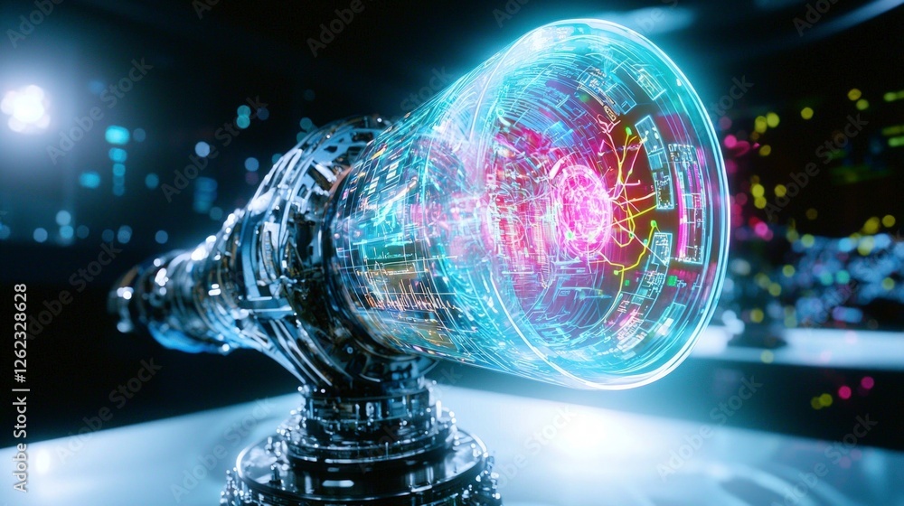 Poster futuristic holographic manufacturing display ai data technology process visualization