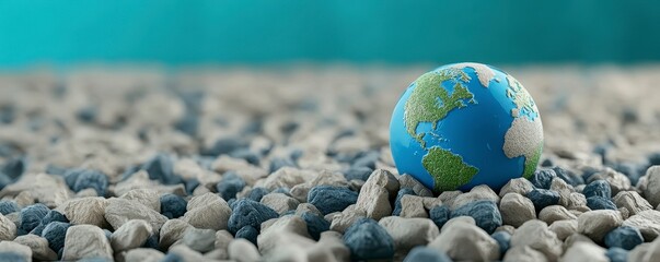 Miniature Earth on Gray and Blue Pebbles