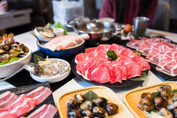 Delicious hotpot ingredients ready for cooking
