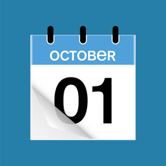 1st October daily calendar icon template. October 1 day calendar design. Single day calendar in vector illustration flat style.