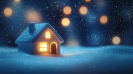 Naklejka premium A cozy snow-covered house at night