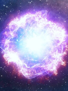 A massive supernova explosion in deep space, radiating powerful cosmic energy and vibrant light. Seamless looping time lapse animation video background.  
