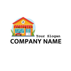 Fototapeta premium car repair shop company name logo vector icon design