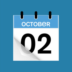 2nd October daily calendar icon template. October 2 day calendar design. Single day calendar in vector illustration flat style.