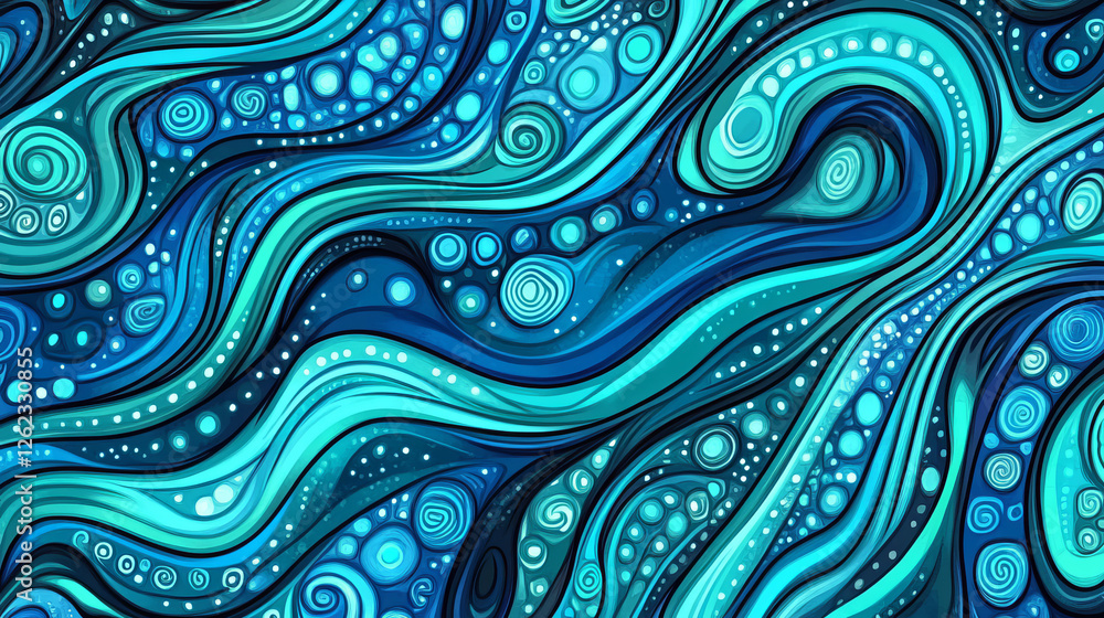 Poster blue ocean and sea waves seamless pattern. creative vector design in nautical simple style for for t