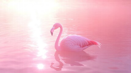 Fototapeta premium Flamingo Wading in Pink-Hued Waters