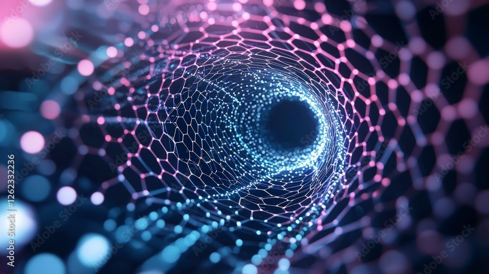 Poster neon hexagon tunnel abstract data stream futuristic background