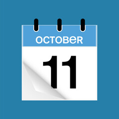 11th October daily calendar icon template. October 11 day calendar design. Single day calendar in vector illustration flat style.