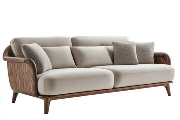 Modern Wooden Sofa with Beige Cushions