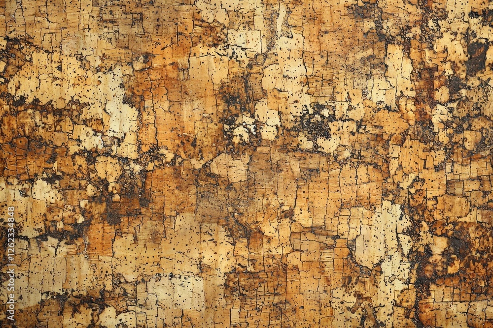 Poster intricate patterns of natural cork with mottled texture and fine cracks, providing a rustic and orga
