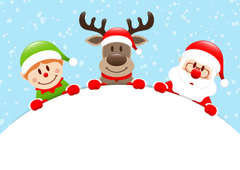 Elf Rentier Und Weihnachtsmann Rundes Banner Schnee Blau