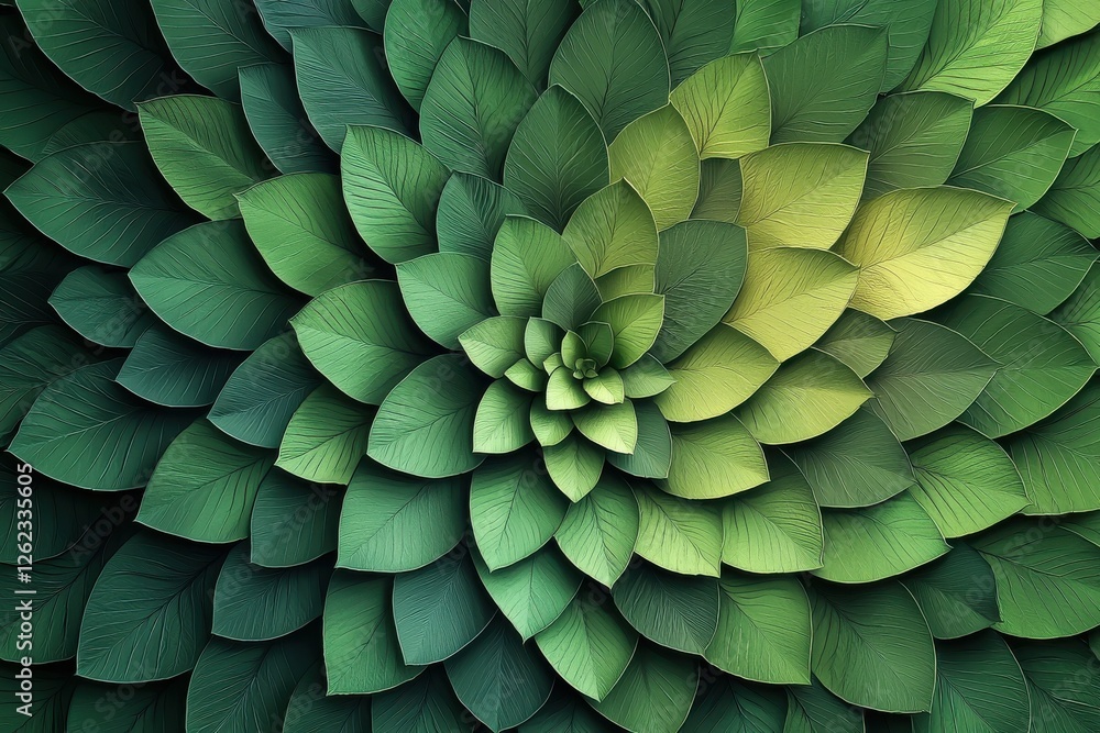 Poster a mesmerizing abstract design featuring a vibrant green rosette of layered leaves, creating a natura