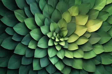 Naklejka premium A mesmerizing abstract design featuring a vibrant green rosette of layered leaves, creating a natural and organic pattern with subtle color variations.