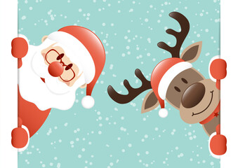 Weihnachtsmann Und Rentier Banner Innen Schnee Türkis