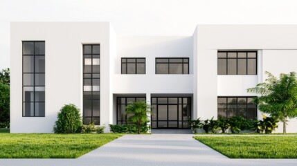 Modern White House Design with Lush Landscaping