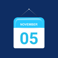 5th November daily calendar icon template. November 5 day calendar design. Single day calendar in vector illustration flat style.