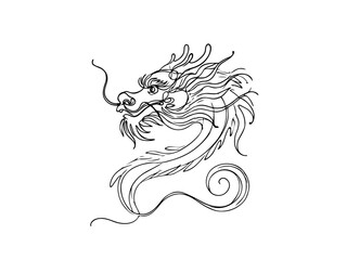 Chinese dragon head in one continuous line drawing. vector illustration.