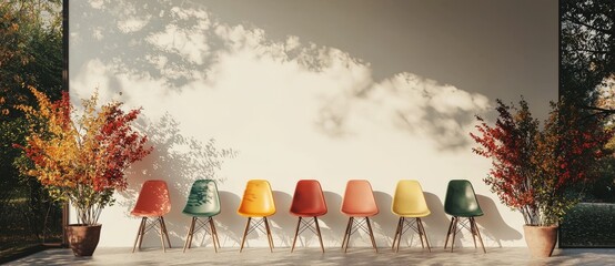 The concept of an unusual chair in a line is used to illustrate a hiring idea in corporate management and represent a career chance in 3D