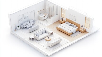 Modern Apartment Isometric Design  Bedroom  Living Room  Decor