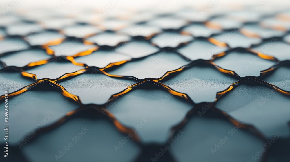 Poster abstract geometric pattern grey blue tiles gold lines 3d render modern design texture