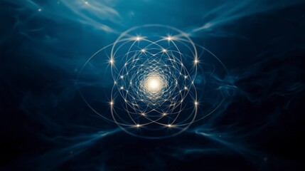 Obraz premium Mystical Geometric Pattern Abstract Space Cosmic Energy Deep Blue Background
