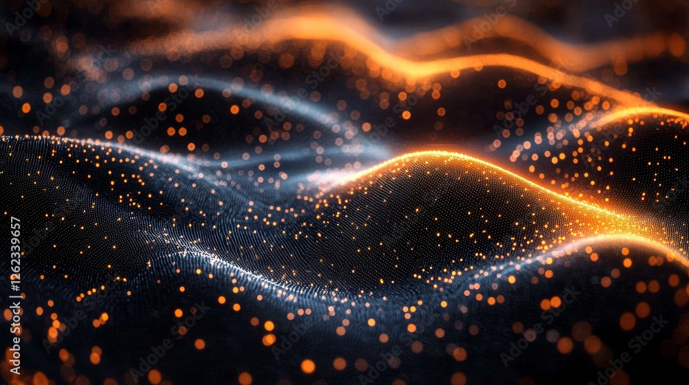 Aufkleber an abstract polygonal space on a dark background, depicted in low poly form, includes connecting dot