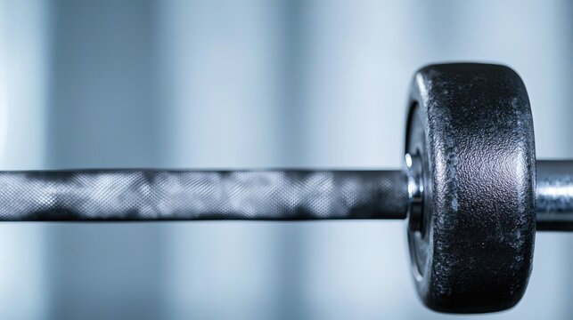 Gym barbell, workout equipment, blurred background
