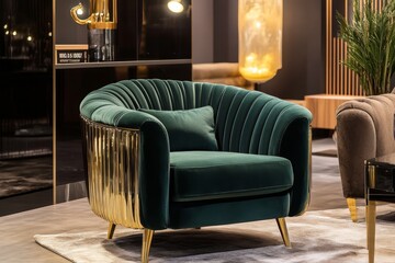 Emerald Green Velvet Gold Accented Chair