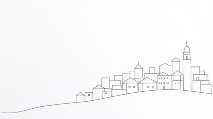 Obraz premium Simple line drawing of a hillside town