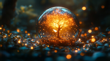 Microscopic view of a glowing forest inside a water droplet, tiny fairies riding bioluminescent insects, hyper-detailed, 8k surrealism