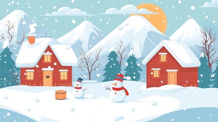 Fototapeta premium Snowy Winter Village Scene