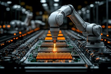 Naklejka premium Industrial Automation in Electronics Manufacturing for Enhanced Precision and Efficiency
