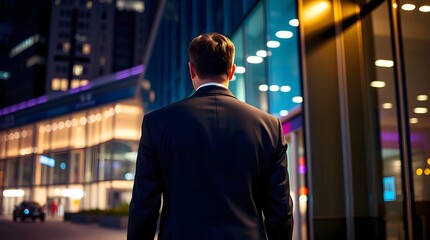 Fototapeta premium Back shot of businessman walking to the modern office.