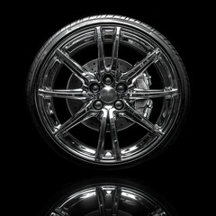 Obraz premium Dynamic racing wheel showcase studio product photography black background close-up automotive detail