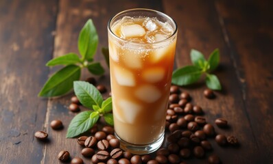Refreshing iced coffee with fresh mint leaves