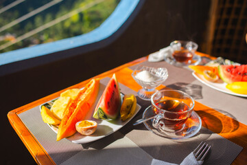 Restaurant and breakfast on the mountaintop, located in Sri Lanka