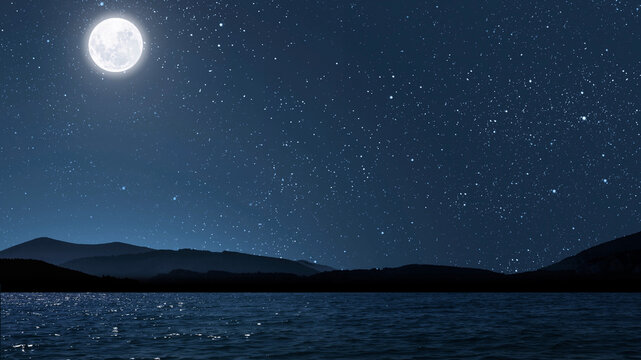 A movement of stars in the night sky with the view of mountains..
