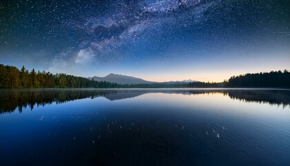 Fototapeta premium 湖面に映る美しい星空の幻想的な風景