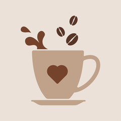 coffee beans and mug flat icon 