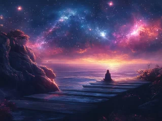 Serene Cosmic Retreat at Sunset