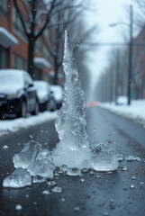 an icicle fell on the road