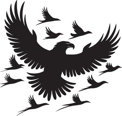 Flying Bald Eagle black and white Silhouette vector, A Bald Eagle black Silhouette Vector design.