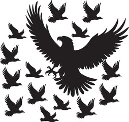 Flying Bald Eagle black and white Silhouette vector, A Bald Eagle black Silhouette Vector design.