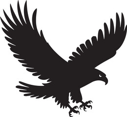 Flying Bald Eagle black and white Silhouette vector, A Bald Eagle black Silhouette Vector design.