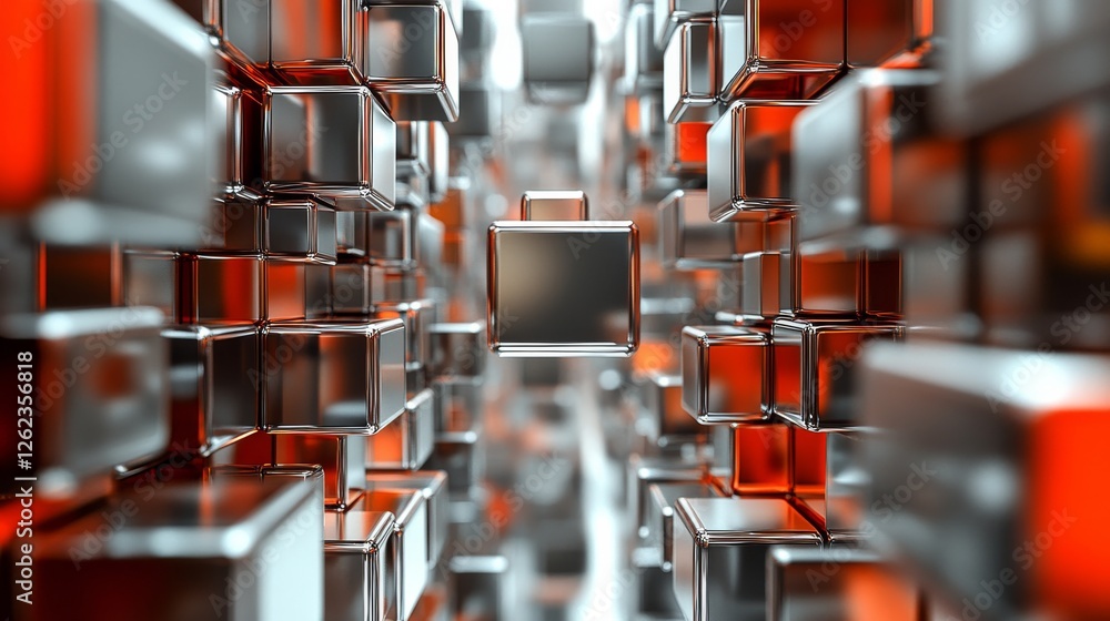 Aufkleber abstract geometric structure featuring reflective cubes surrounded by vibrant red elements