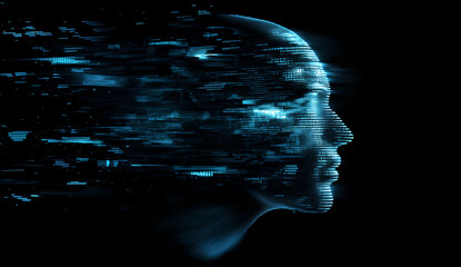 human head with binary code