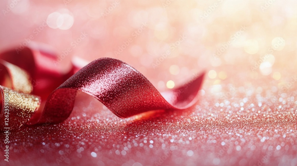 Aufkleber sparkling red ribbon surrounded by golden bokeh lights creating a festive atmosphere
