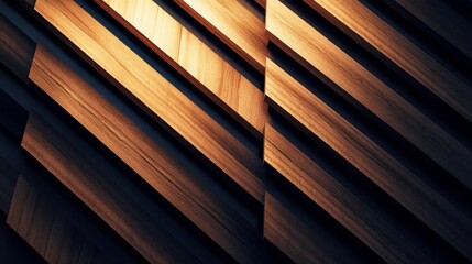 Textures of wood with dynamic lighting create depth in a captivating arrangement of slanted panels