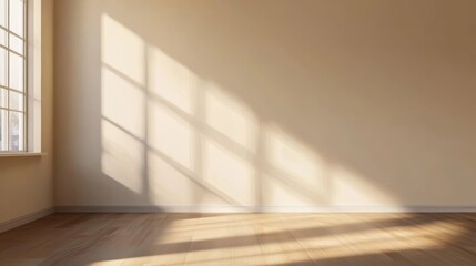 Natural light creates patterns on a blank wall in a sunlit interior space during late afternoon